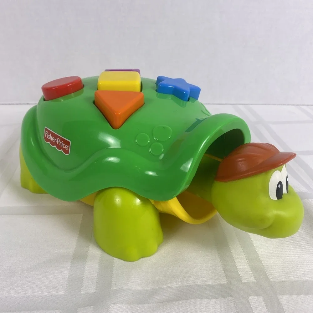 Vintage 2002 Fisher Price Tappy the Green Turtle Shape Press Baby Toy